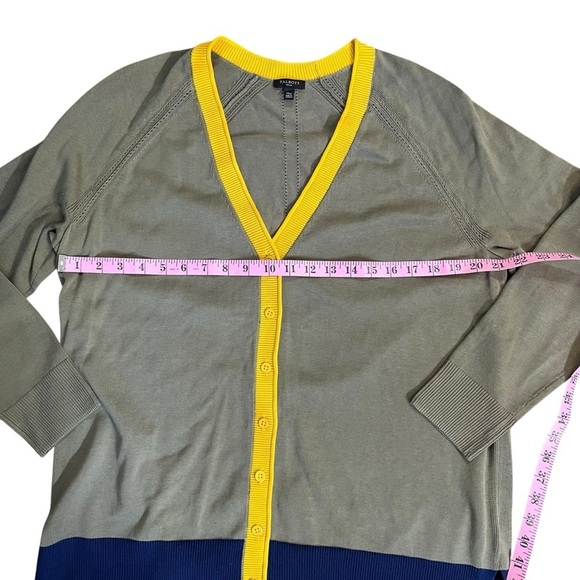 Talbots Olive Green Cardigan with Yellow and Blue Accents Sz XL Petite - Picture 5 of 7